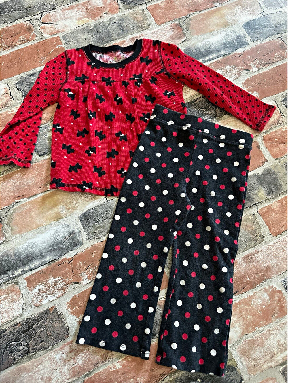 Girls 2-Piece Dog Print Top & Polka Dot Pants Set Size 12 months